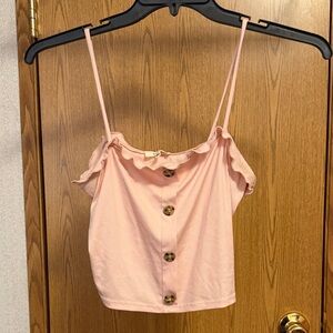 love J Pink Ruffle Button-Front Ribbed Cami